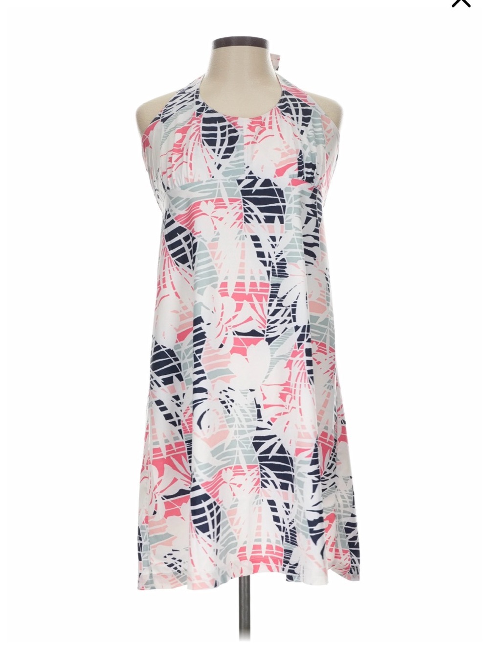 Columbia Pink Navy & Light Blue Leaf Halter Swim Coverup